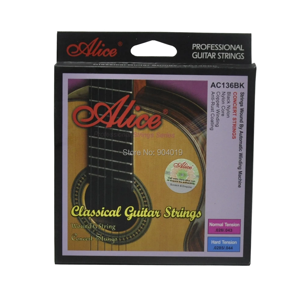 5Sets Alice Classical Guitar Concert Strings Hard Tension Black Nylon Copper Winding Anti-Rust Coating AC136BKH