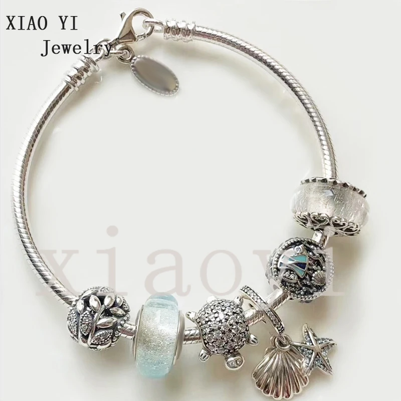 

XIAOYI 2020 New 100% S925 Ocean series sea Turtle shell seaweed glass gentle temperament bracelet to send gifts of fine jewelry