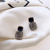 retro court style grey crystal small square earrings european and american fashion simple ladies earrings female earrings