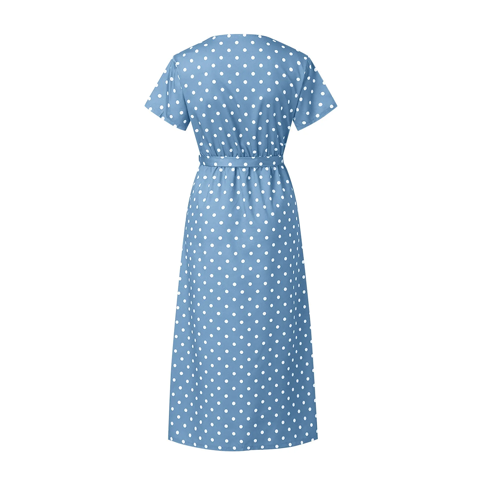 

Summer Women Maxi Dress Casual Fashion V-neck Short Sleeve Polka-dot Print Dress Female Loose High Waist Dresses#35