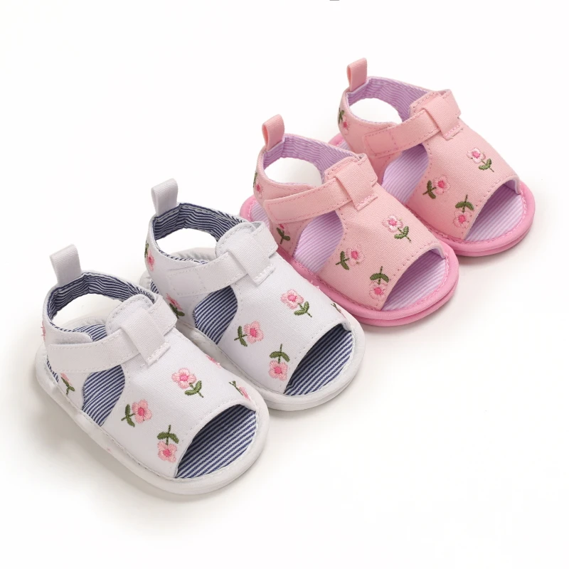 2021 Summer 0-18M Baby Girl Embroidered Lovely Sandals Soft Sole Non-Slip Infant Toddler Newborn Shoes Footwear 5 Colors
