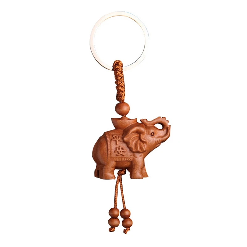 

10Pcs Women Men Lucky Wooden Elephant Carving Pendant Keychain Chain Key Ring Keyring Jewelry Cute Keychain