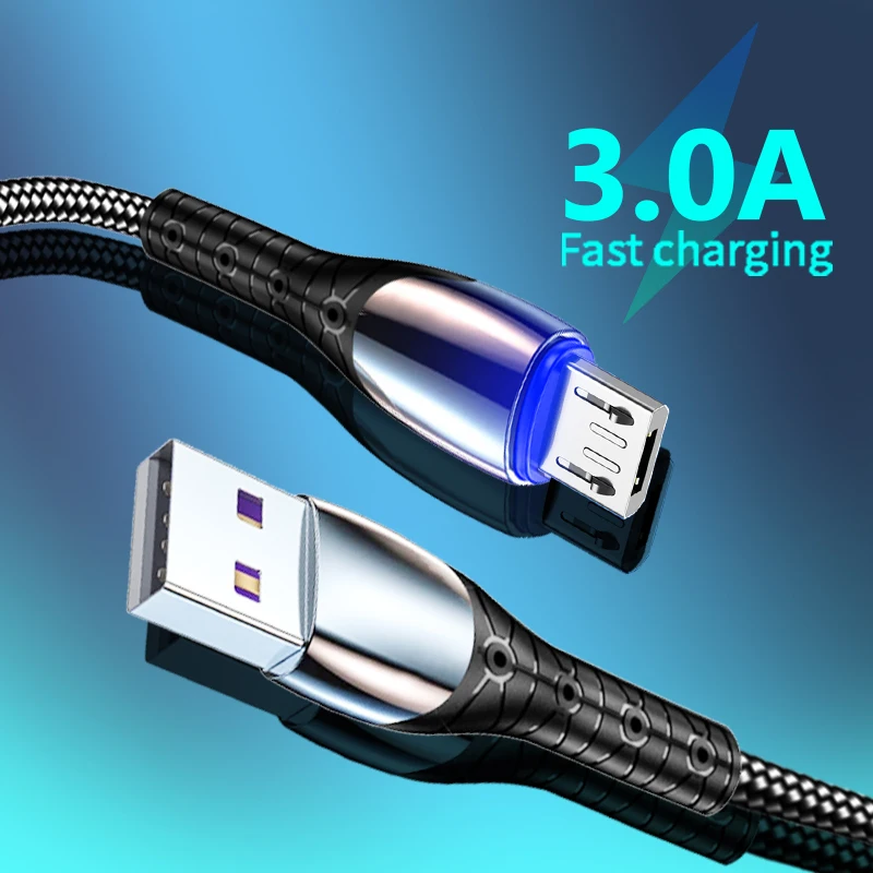 Micro USB Cable for Xiaomi Samsung Huawei Android Mobile Phone Chargers For Phone Cable 3A Fast Charging Microusb Data Cables