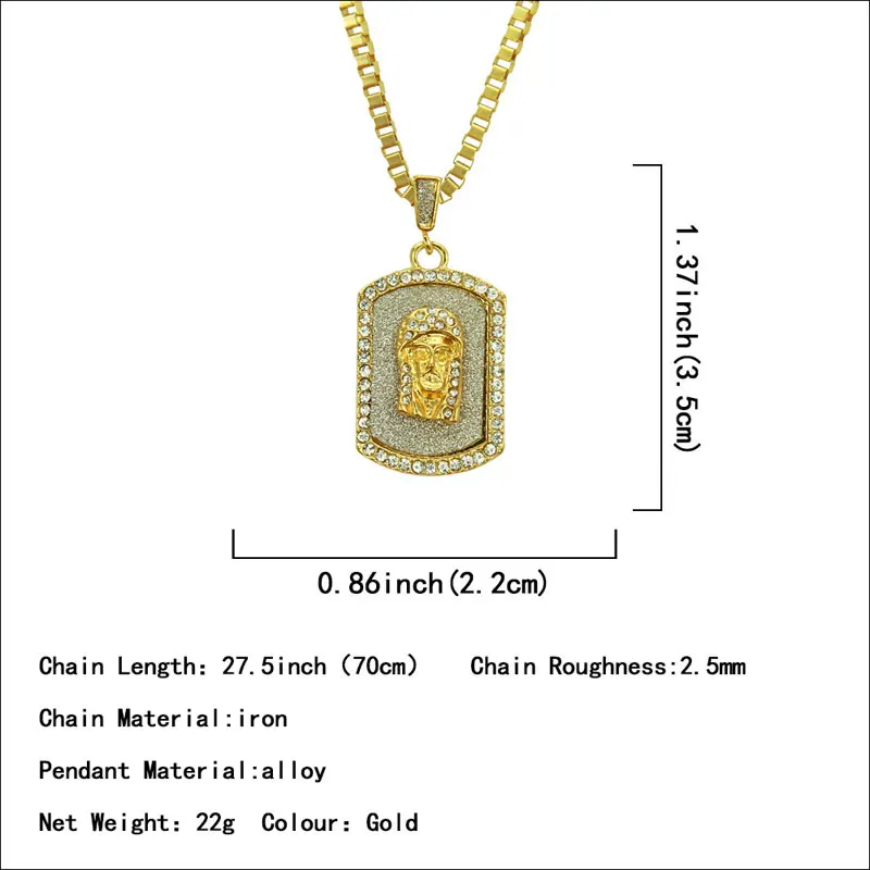 

Mens Gold Plated Fashion Jesus Dog Tag Chain Pendant Necklace Hip Hop Full Rhinestone Jewelry Gift
