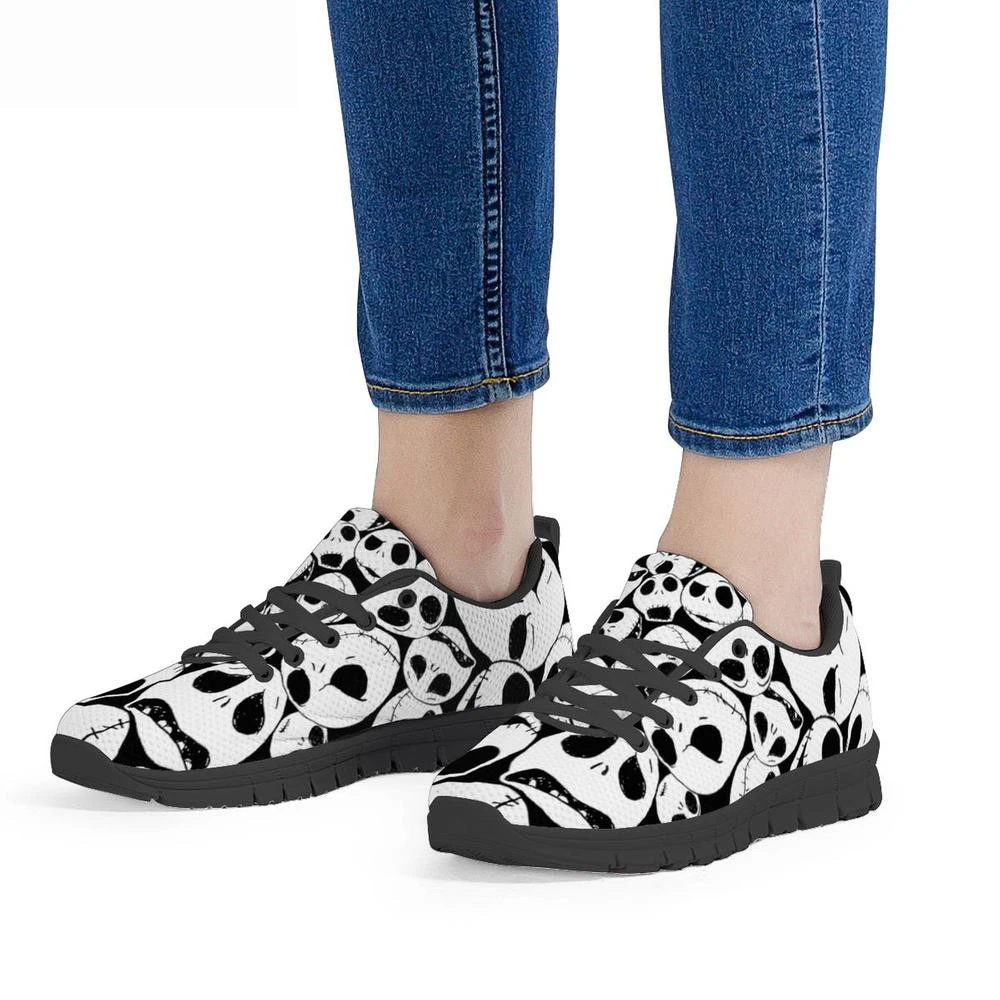 

WHEREISART Women Shoes White Sugar Skull Print Air Mesh Sneakers Woman Lightweight Vulcanize Shoes Black Casual Shoes