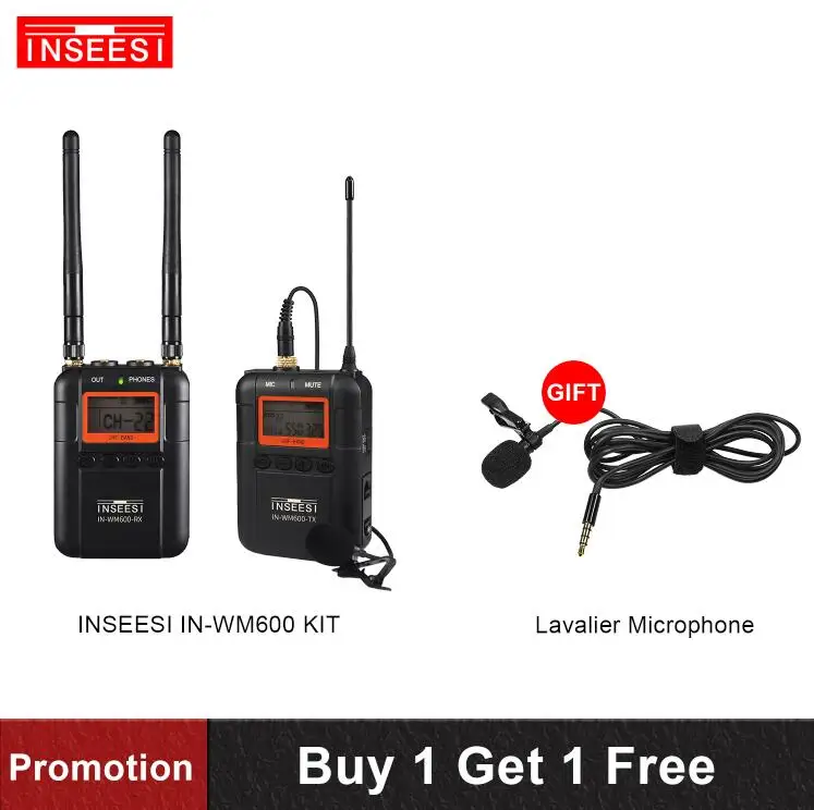 IN-WM600 KIT IN-WM600/IN-WM800 петличный беспроводной микрофон системы UHF двухканальный с ЖК-экраном для Canon Nikon DSLR камеры видеокамеры - Цвет: IN-WM600 KIT
