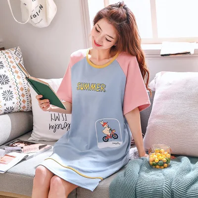 nightgown women Хлопковые ночные рубашки, женские летние хлопковые пижамы, Женская мультяшная Ночная сорочка, Сексуальное Женское ночное белье размера плюс, домашнее платье, M-3XL для сна - Цвет: nightgown women