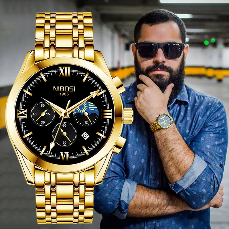 Новинка 2021 Роскошные мужские часы NIBOSI из нержавеющей стали водонепроницаемые