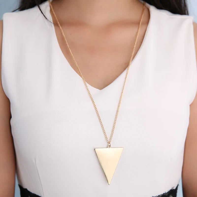 

DSHOU185 простое геометрическое треугольное ожерелье из сплава длинная цепочка на свитер женское металлическое ожерелье с подвеской Подарочн...