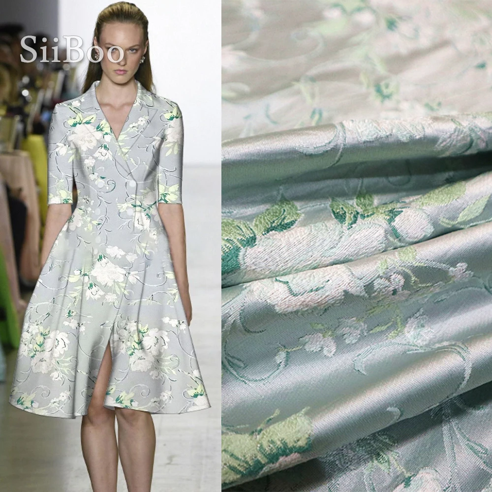 

European elegant floral style light green yarn dyed jacquard brocade fabric for women summer dress blazer tissus telas SP6106