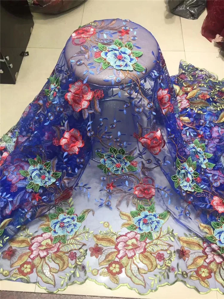 2020 африканская кружевная ткань синяя вышивка нигерийские бусины ткань.