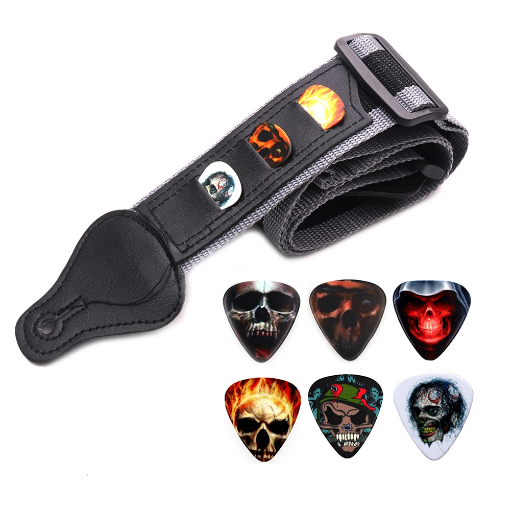 

Adjustable Electric Guitar Strap with 6 Picks Paddles Acoustic Guitar Belts