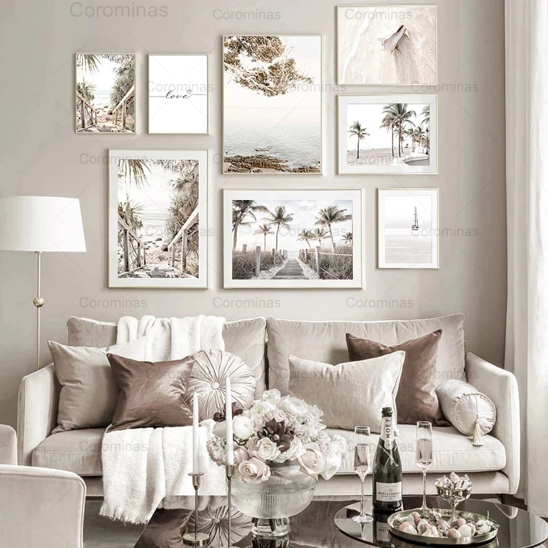 

Nordic Modern Beach Landscape Picture Home Decor Wall Art Canvas Painting Seaside Coconut Tree Scenery Posters and Prints Design