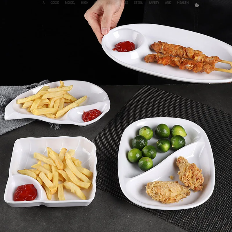 

Melamine double grid French fries plate, snack plate, creative fried snack plate, platter small dishes