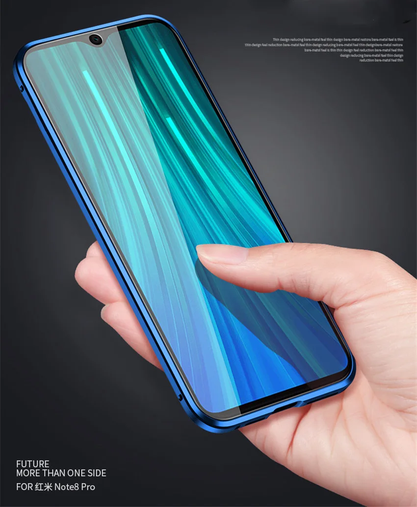 Магнитный чехол R-just с полным корпусом для Xiaomi Redmi Note 8, металлический закаленное стекло, задняя крышка для Xiaomi Redmi Note 8 Pro, чехол