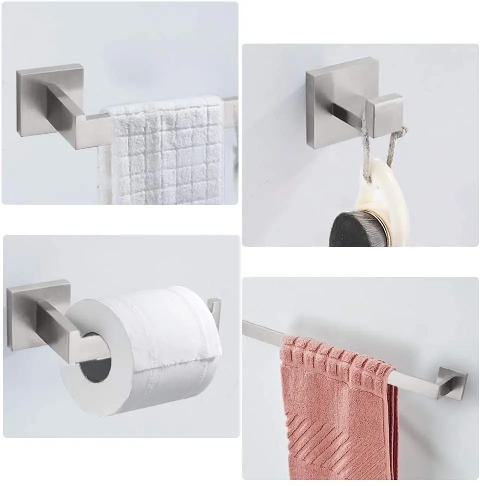 taicute brushed bathroom accessories sets wall mount towel bar coat robe hooks toilet paper roll holder stainless steel hardware free global shipping