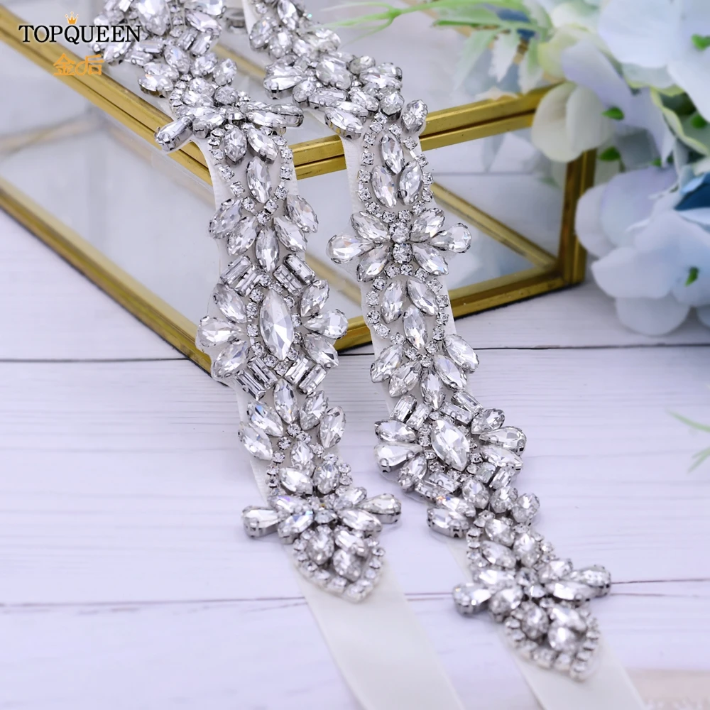 

TOPQUEEN S38 Bridal Handmade Rhinestone Elegnt Belt Wedding Sash Jeweled Accessories Women Bridesmaid Dress Party Diamond Sash