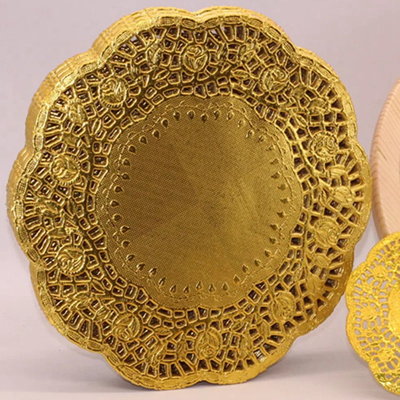 

10.5Inch Gold Foil Doilies Round Paper Doilies Paper Mats Cake Pads 100Pcs