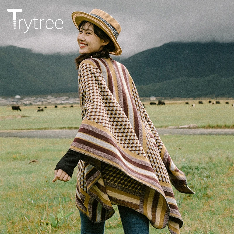 Осенне-зимний Повседневный женский шарф Trytree 2021 теплая плотная клетчатая