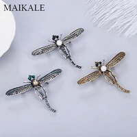 maikale vintage crystal dragonfly brooch pins pearl rhinestone insect brooches for women girls bag accessories metal broche gift