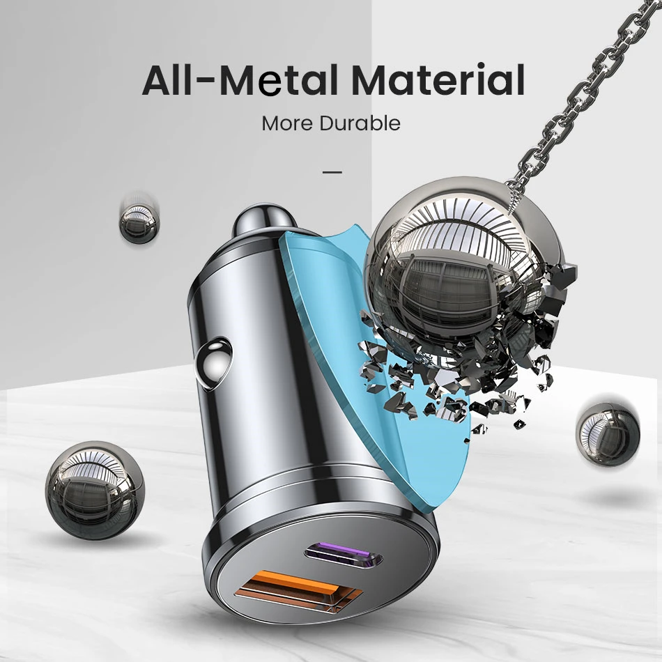 Металлическое быстрое автомобильное зарядное устройство PD QC 5 А QC3.0 Type C для iPhone 12