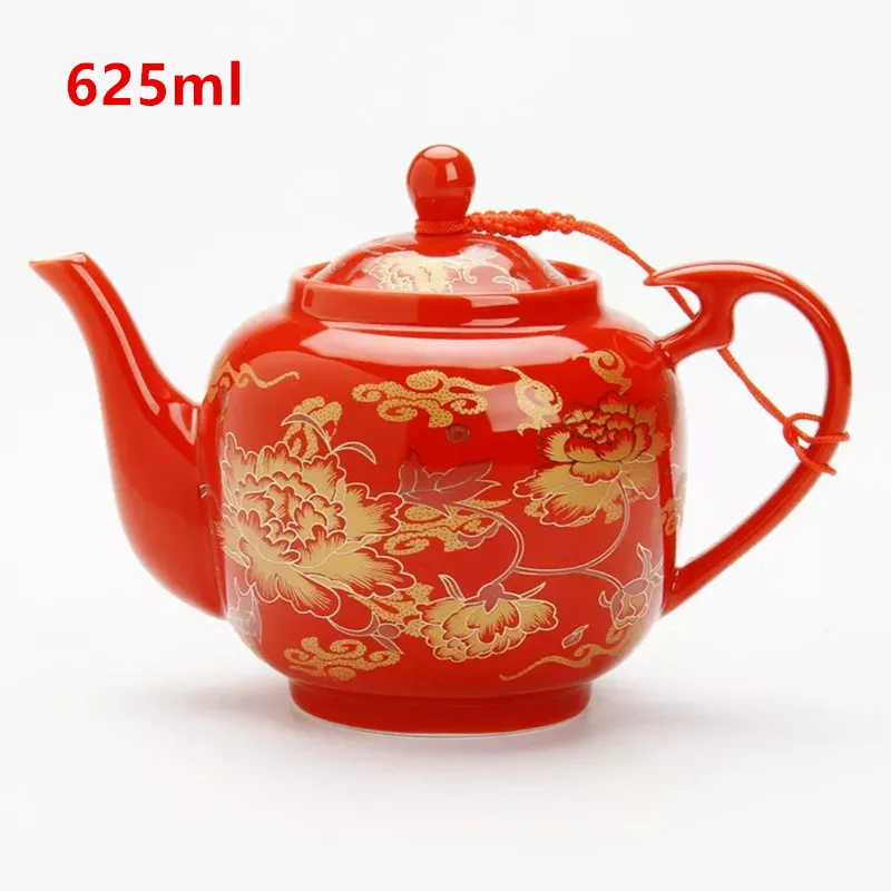 Дракон и феникс свадебный gaiwan чайная чаша китайский красный ted чайная чашка и блюдце набор - Цвет: 625ml Teapot Peony
