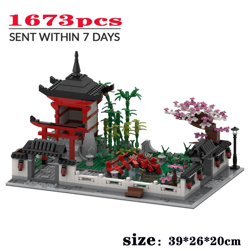 

80107Japanese Garden City Architecture Block Kit Shrine Temple Sakura Lantern Festival Moc Brick Model Brain Toys Xmas Gift