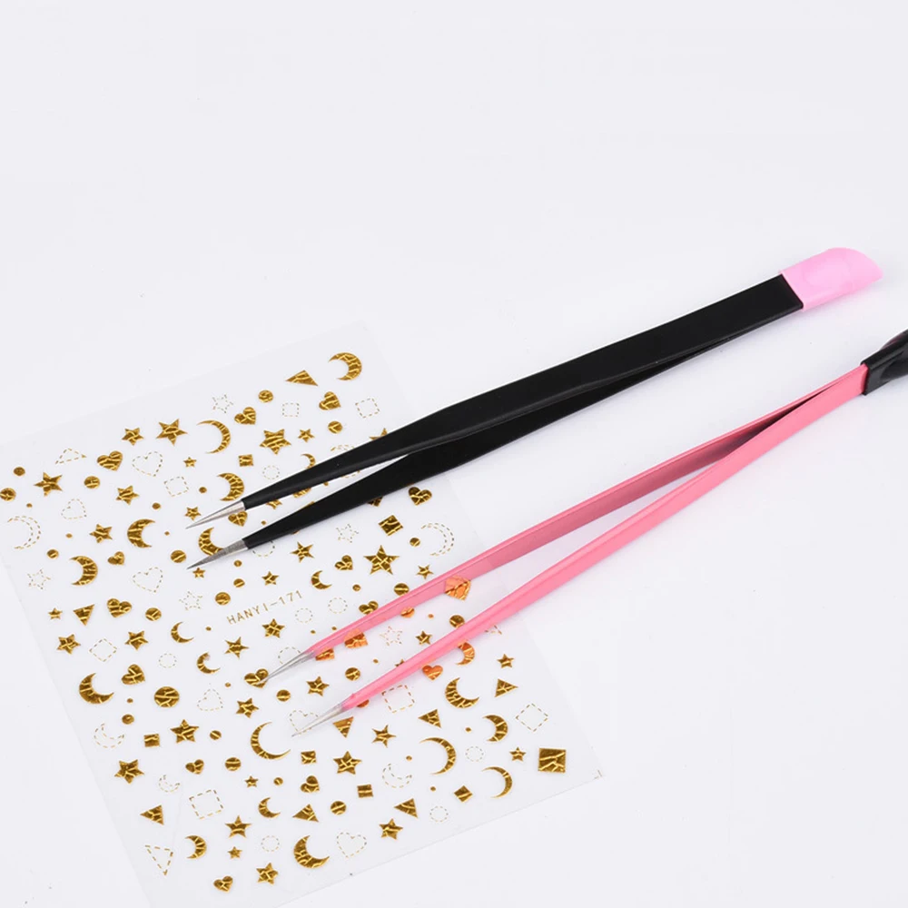 

Nail Tweezers with Silicone Pressing Head for Sticker Rhinestones Picker Straight Curved Manicuree Nail Art Tool Stainless Steel