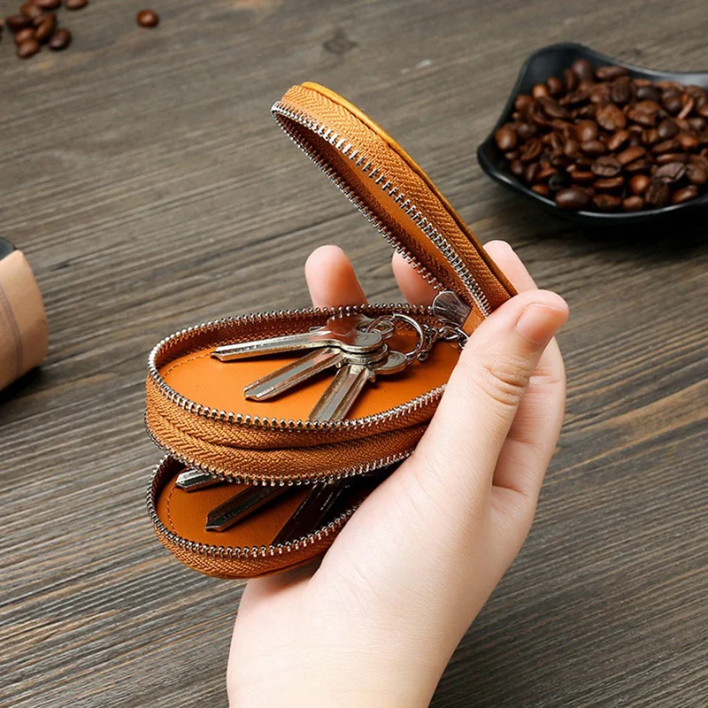 

ASDS-Key Case Men's PU Leather Double Zipper Multi-Function Car Key Case Female Business