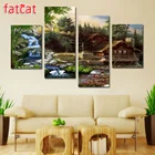 FATCAT деревянный дом декорации река 4 шт Diy алмазная живопись полный квадратный круглый дрель Алмазная вышивка продажи украшения AE2585