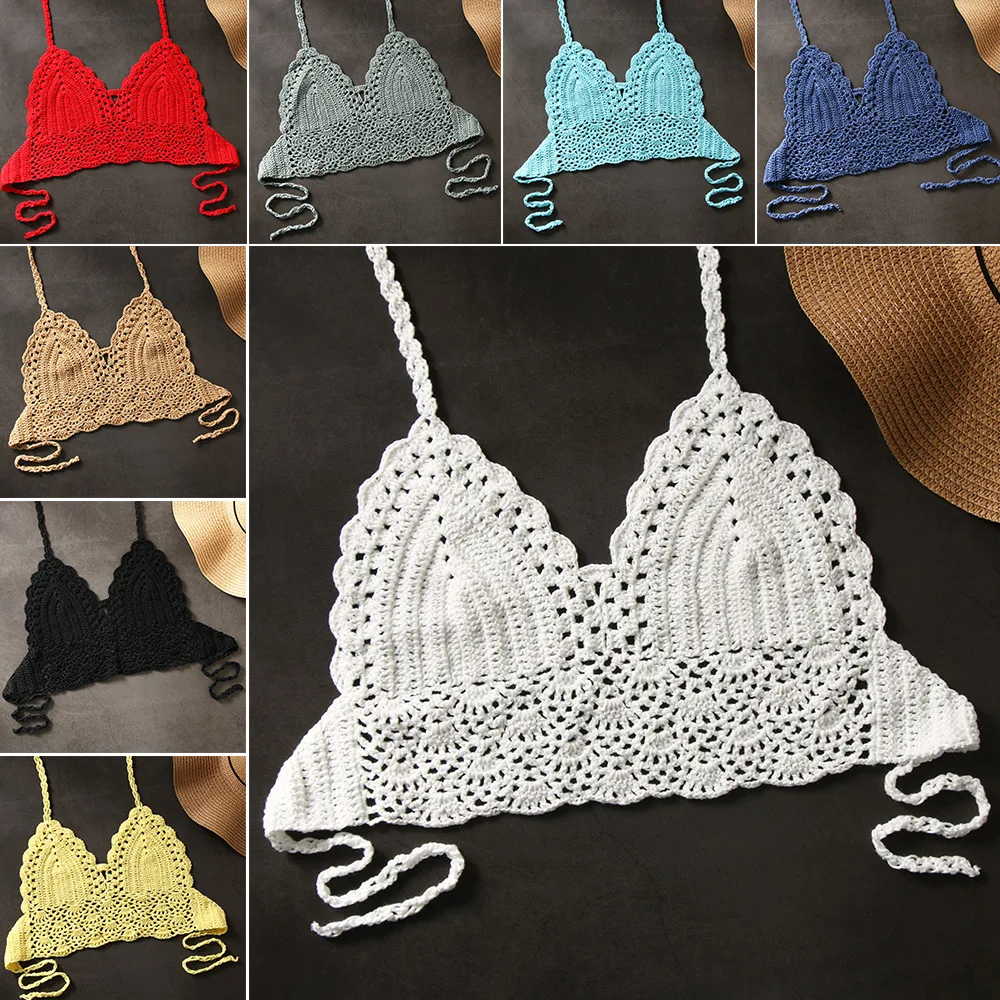 8 цветов бюстье Холтер Cami пикантные Для женщин летние бикини вязаный укороченный