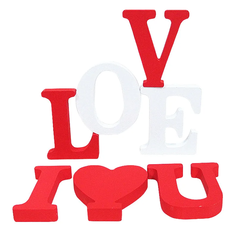 

Red Wooden Letters English Letters DIY Personalized Name Design Art Craft Independent Heart Wedding Home Decoration
