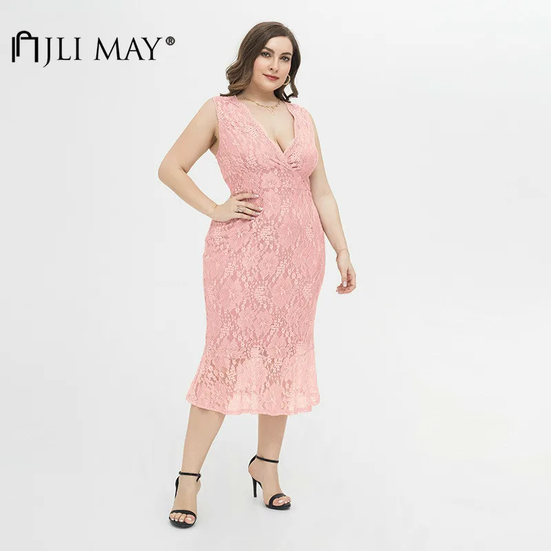 Платье JLI MAY женское однотонное с V-образным вырезом ажурное милое пикантное