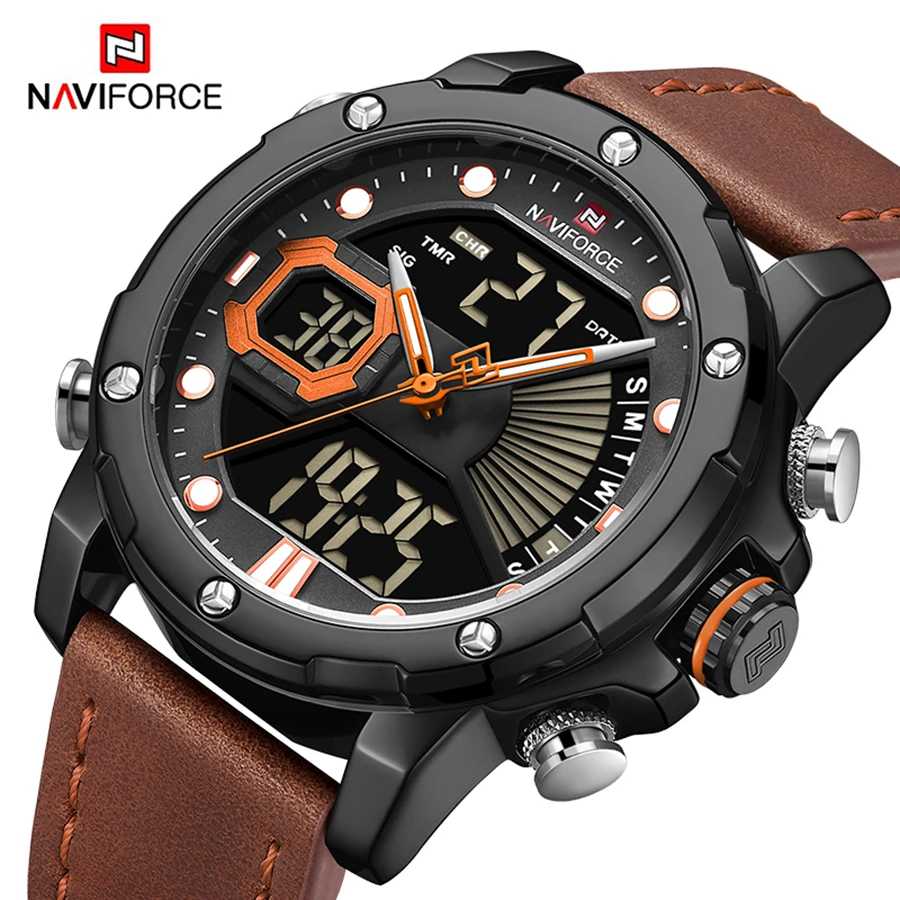 

Топ люксовый бренд NAVIFORCE армейские военные мужские часы Led цифровые кожаные спортивные часы кварцевые мужские часы s часы Relogio Masculino 9172