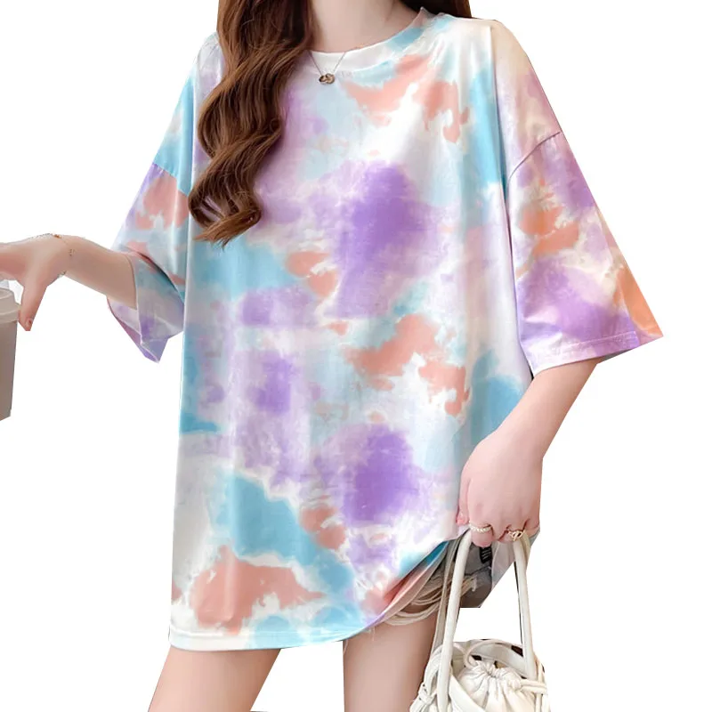 

Summer Tie Dye Woman T Shirt Korean Loose Women's Tshirt Casual Fashion Girl's T-shirt O-neck Short Sleeve Female Tshirts Tops