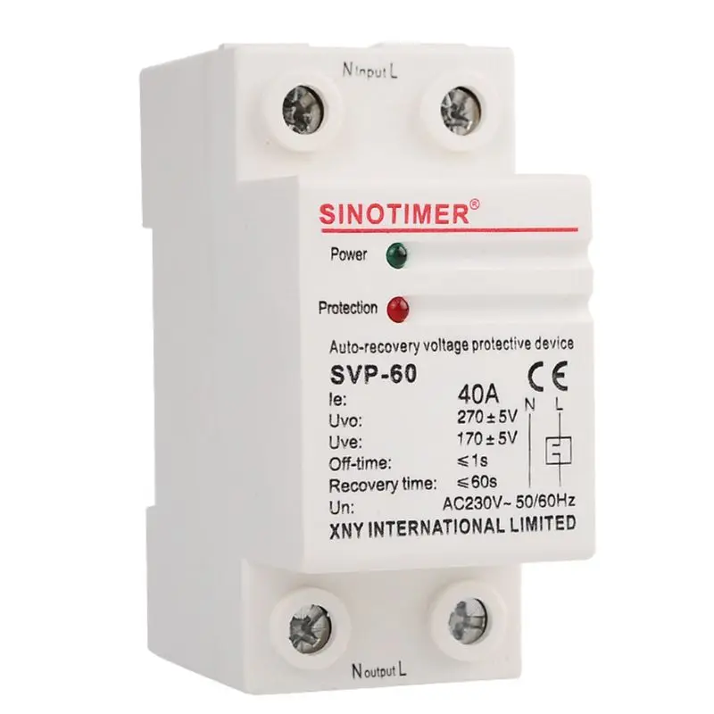 

230V AC 40A Din Rail Adjustable Automatic Recovery Over Under Voltage Relay Protective Device Overvoltage Protector