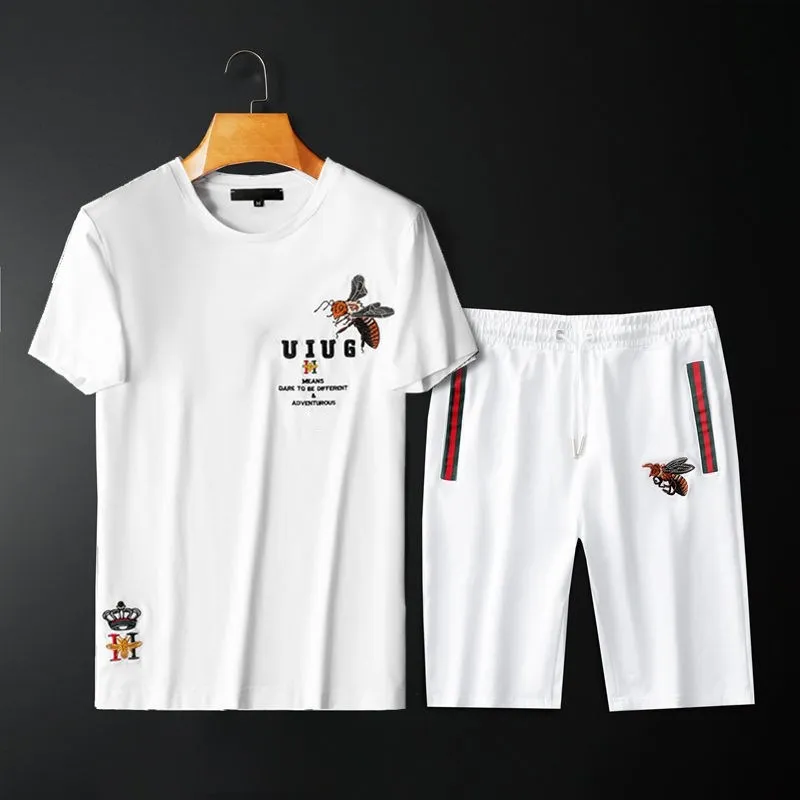 2021 European and American Fashion Brand Casual Sportswear Suit Men's Summer Fashion Short-Sleeved T-shirt Suit Two-Piece