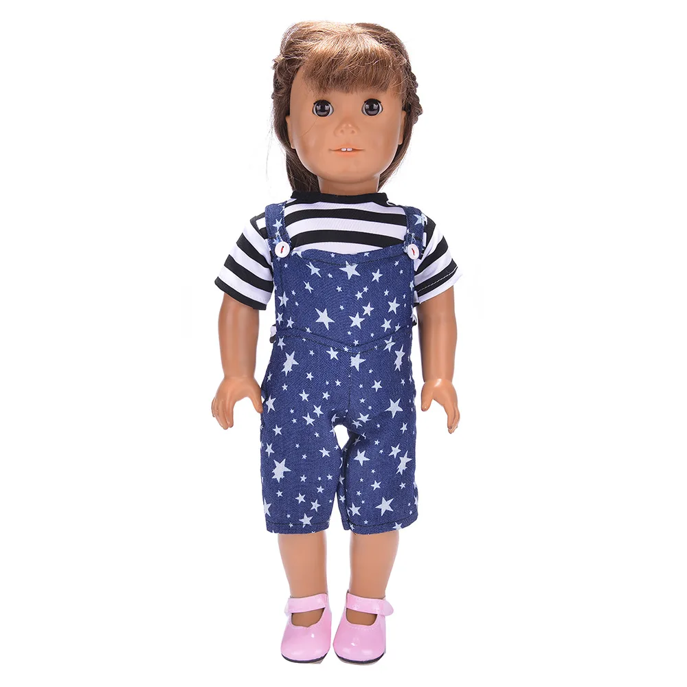 

2021 Fashion Tops Trousers Suspenders Outfit Set Clothes for 18" American Girl BJD 45cm Reborn Baby Pajamas Doll Accessories