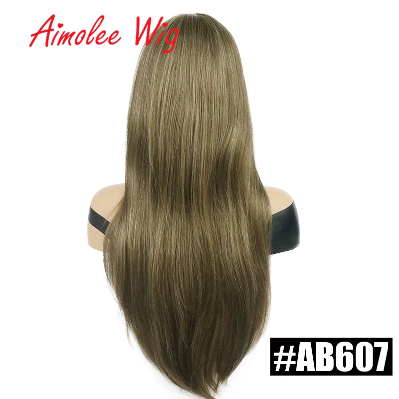 AB607 24 дюйма длинные натуральные прямые человеческие волосы парик с челкой человеческие волосы смесь парик синтетические эффектом деграде(переход от темного к коричневый блондинка изюминка цвет черный Для женщин парик - Цвет: AB607