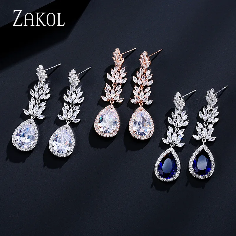 ZAKOL брендовые высококачественные длинные висячие серьги белого золота с