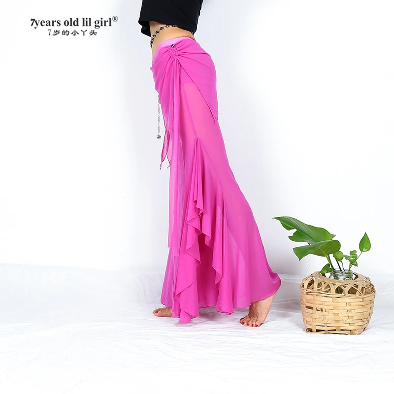 Прозрачные тонкие расклешенные брюки для танца живота с мини-юбкой |