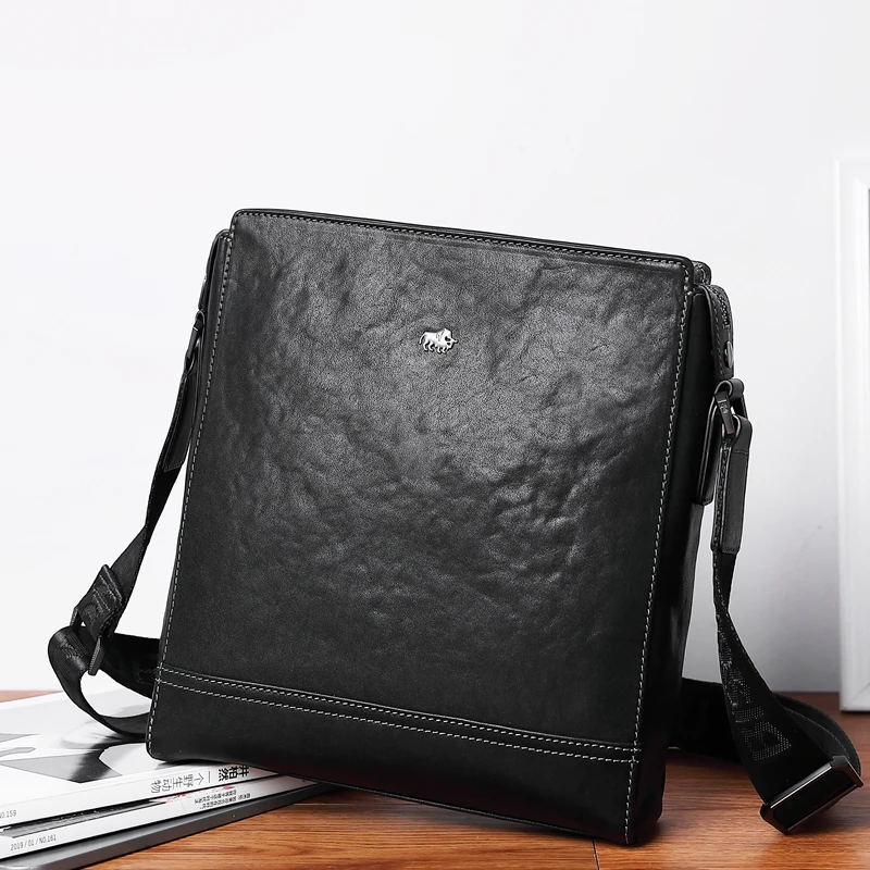 Bison Denim Brand Men's Messenger Bags Genuine Leather Bag Designer Sewing High Quality Shoulder Bag Male Zipper Office Bag