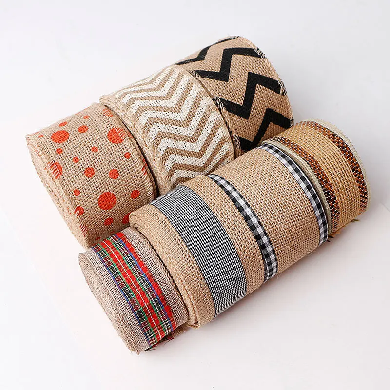 

10 Yards/Roll 63mm Christmas Ribbon Linen Satin Hemp Lattice Ribbons for Christmas Decoration DIY Handmade Bows for Crafts