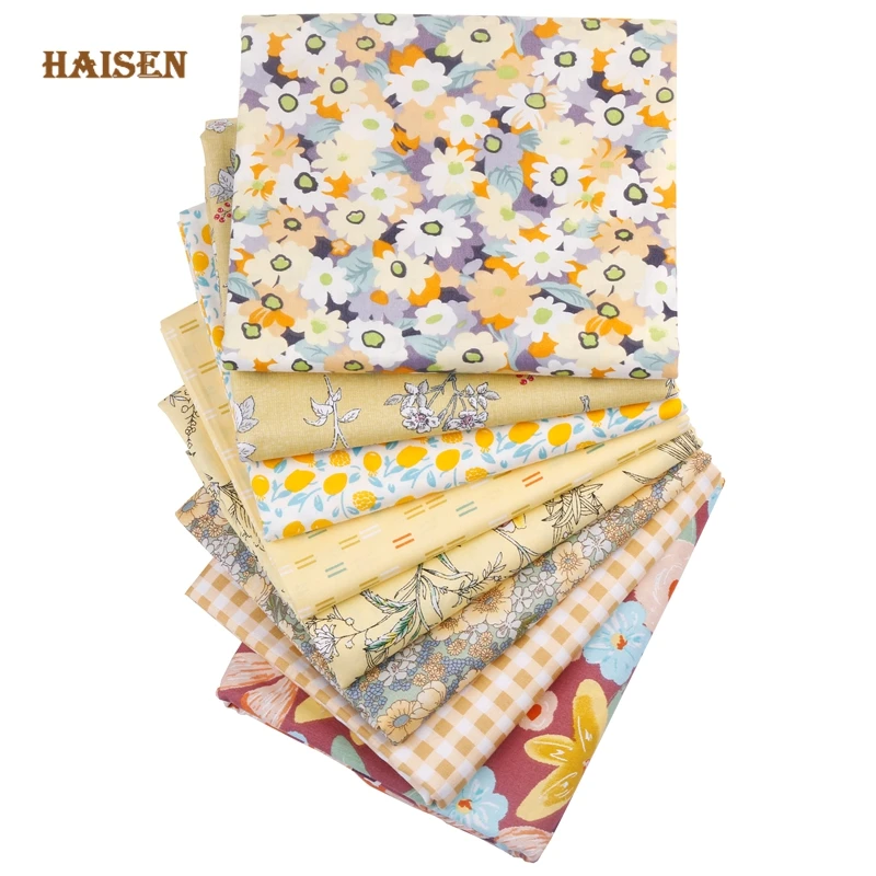 

Printed Patchwork Fabrics Twill Cotton Cloth Yellow Floral Series,8pcs/Lot,For DIY Toys Bags Sewing Quilting Baby&Child Material