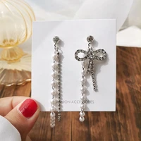 delicate jewelry bowknot earrings popular design simulated pearl high quality shiny crystal asymmetrical earrings for girl