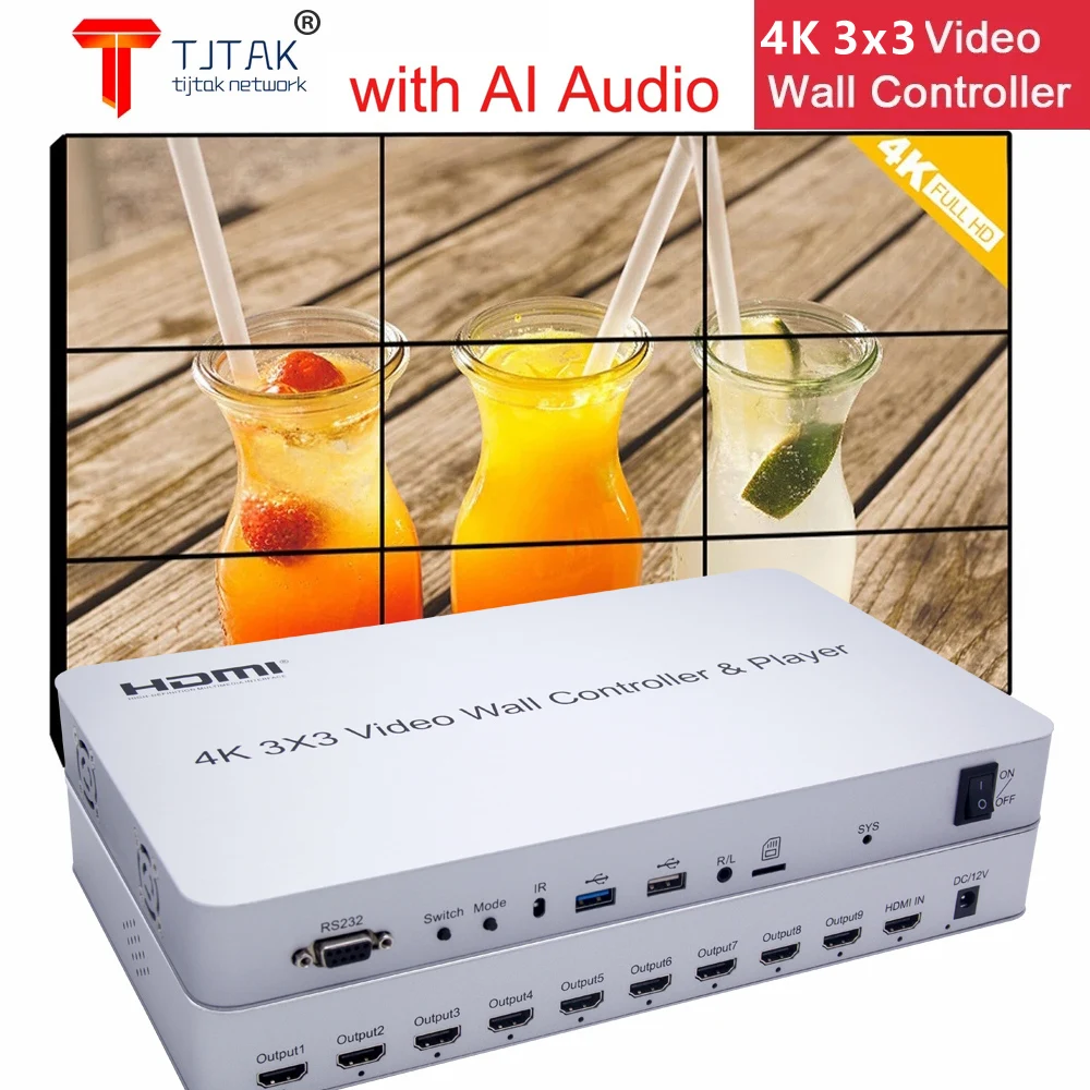 4K 3x3 Artificial Intelligence Voice Video Wall Controller AI Audio 2x2 1x3 1x4 TV Splicer Multi Monitor Splicing Processor |