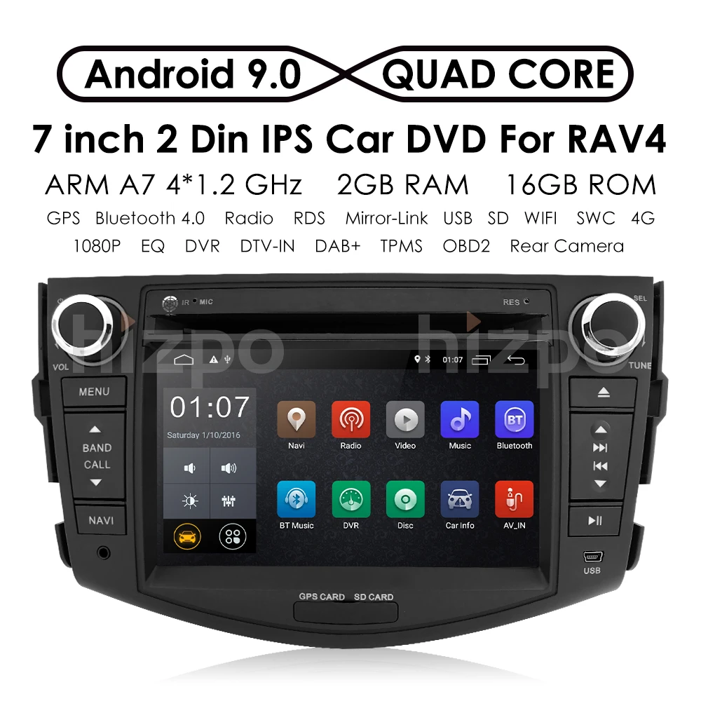 4 ядра 1024*600 HD экран 2 Din Android 9,0 автомобильный DVD для Toyota Rav 4 RAV4 Аудио Видео Стерео gps навигация Радио RDS 4G Wifi