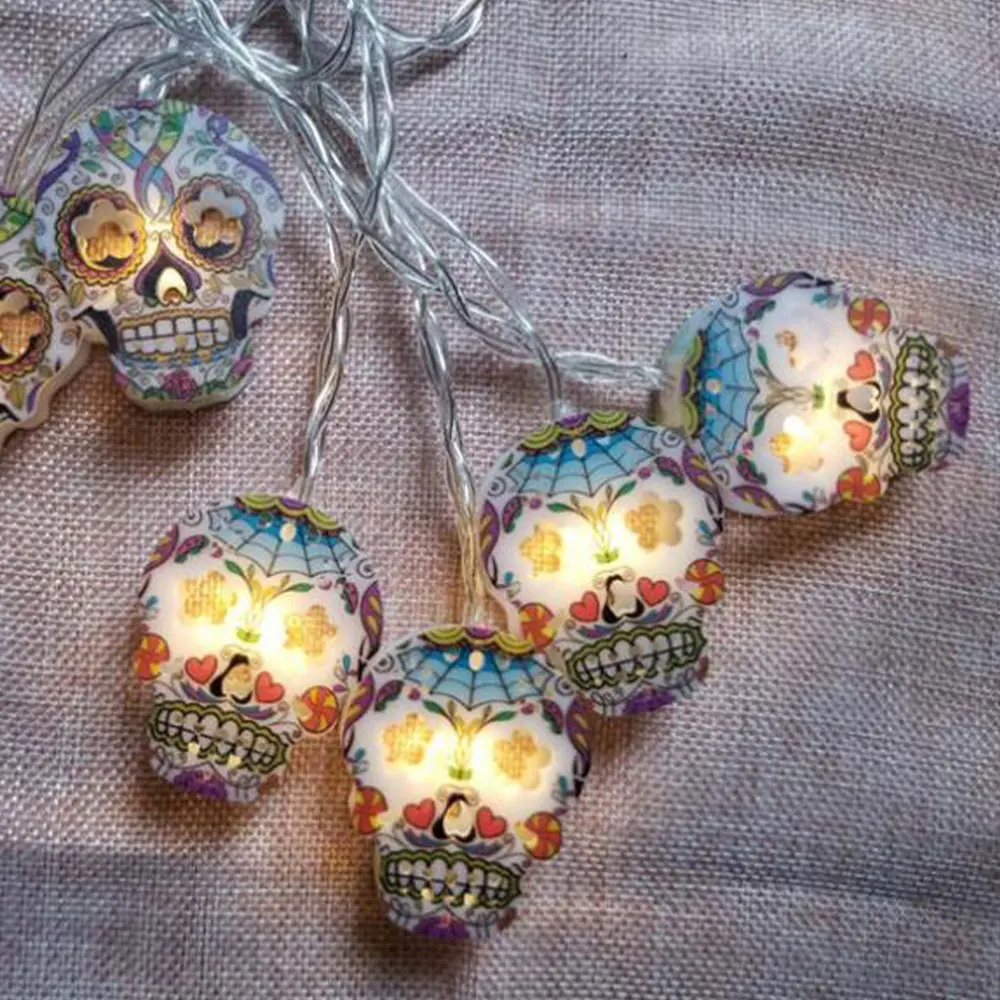 

Гирлянда с черепом светодиодный светодиодные фонари, уличные сказочные огни для барбекю, вечеринки, дома и сада, декоративные лампы, креати...