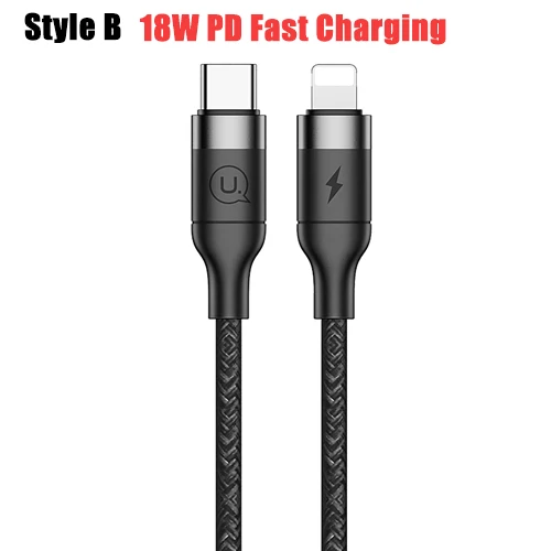 USAMS USB 18 Вт type C для освещения PD кабель для быстрой зарядки для iPhone X 8 7 6 type-C до 8-контактный кабель для синхронизации USB для iOS 8 9 10 11 шнур - Цвет: 18W PD Fast Charge
