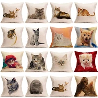 cute cat animal throw pillow cotton linen case sofa cushion cover home decor18